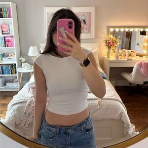 Garage White Backless Crop Top